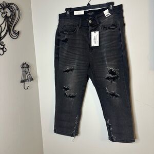 Judy Blue Distressed Black Skinny Capri Jeans Size 14W
